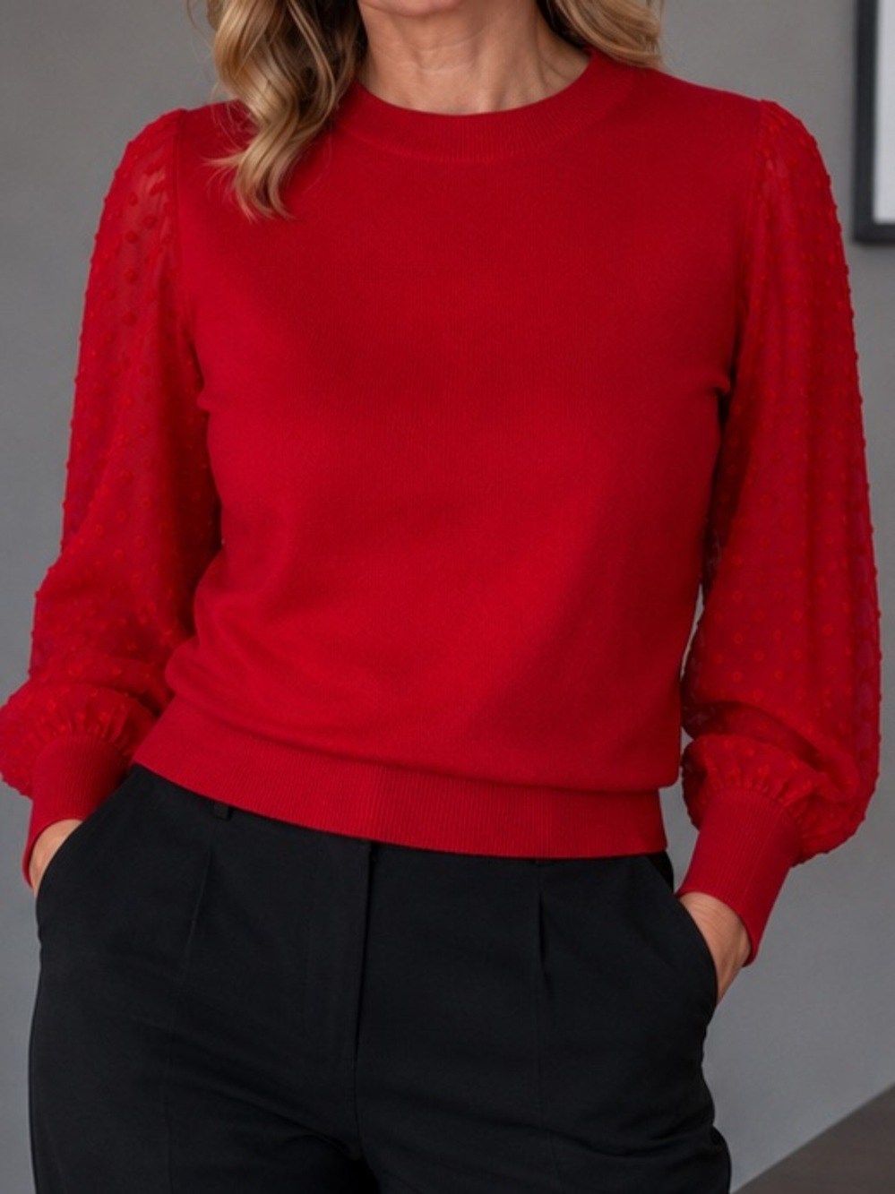 CeCe Bright Red Crewneck Sweater
